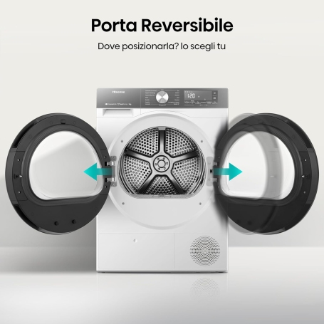 Hisense DH3S902BWCCA Asciugatrice a Pompa Di Calore, 9Kg, WiFi, Porta Reversibile, Classe C