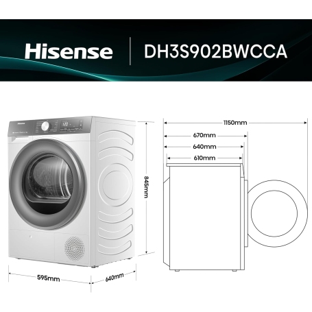 Hisense DH3S902BWCCA Asciugatrice a Pompa Di Calore, 9Kg, WiFi, Porta Reversibile, Classe C