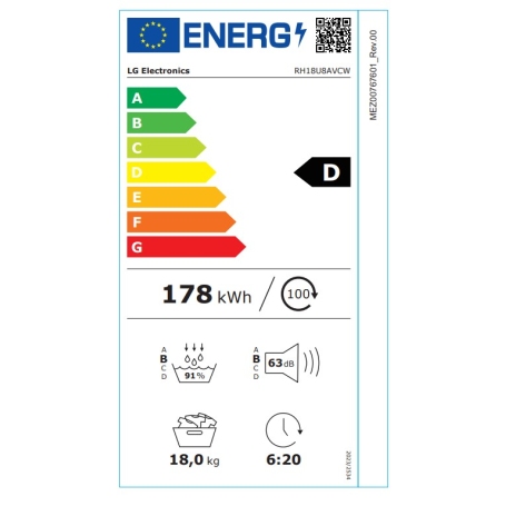 OUTLET LG O-RH18U8AVCW ASCIUGATRICE 18KG POMPA DI CALORE DUAL INVERTER WIFI CLASSE D (EX A+++) - CON DIFETTI
