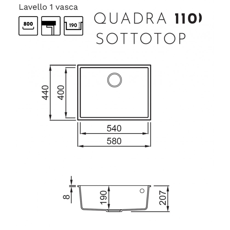 ELLECI QUADRA 110 LKQ11096BSO LAVELLO MONOVASCA...