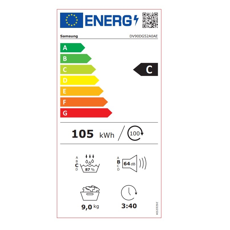 Samsung DV90DG52A0TEET Asciugatrice 9Kg, Poma...