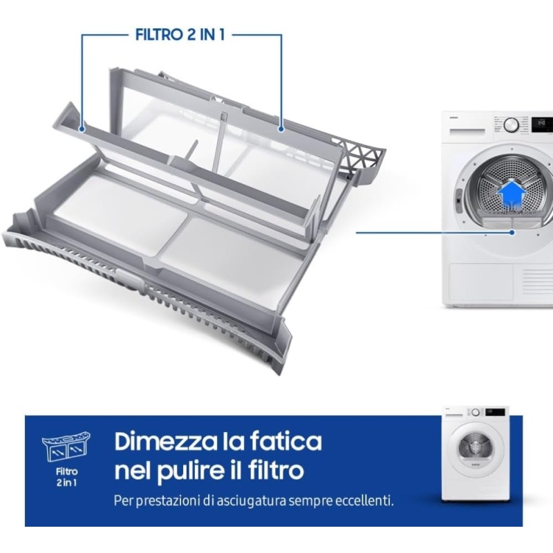 Samsung DV90DG52A0TEET Asciugatrice 9Kg, Poma...