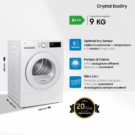 Samsung DV90DG52A0TEET Asciugatrice 9Kg, Poma di calore, Wifi, Classe C