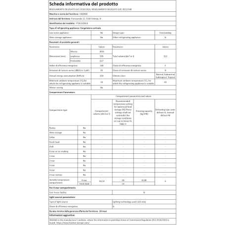 HISENSE FT3K310SEIE CONGELATORE VERTICALE 312 LT TOTAL NO FROST INOX CLASSE E