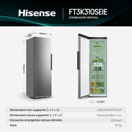 LG FT3K310SEIE CONGELATORE VERTICALE 312 LT TOTAL NO FROST INOX CLASSE E