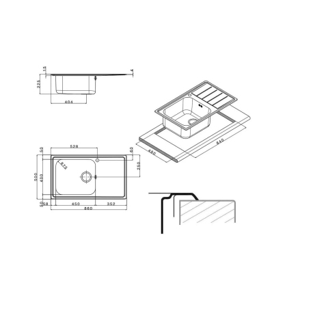 APELL LNG861IRBC LAVELLO UNA VASCA CON GOCCIOLATOIO A DESTRA 86x50CM - INOX