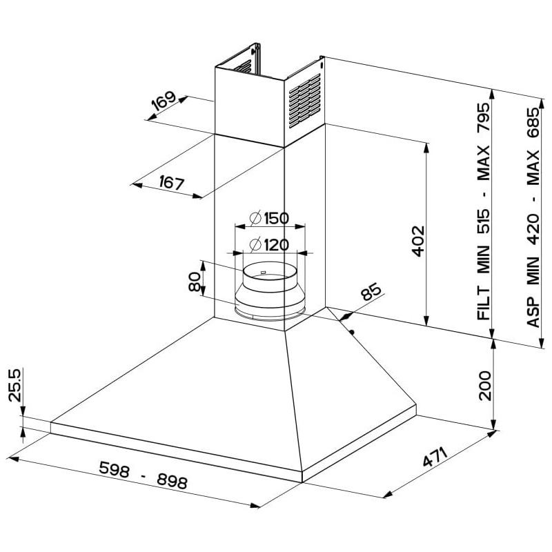 FABER PB BK A90 CAPPA A PARETE ASPIRANTE 90CM...