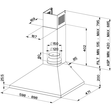 FABER PB BK A90 CAPPA A PARETE ASPIRANTE 90CM NERA CLASSE D - 320.0557.544