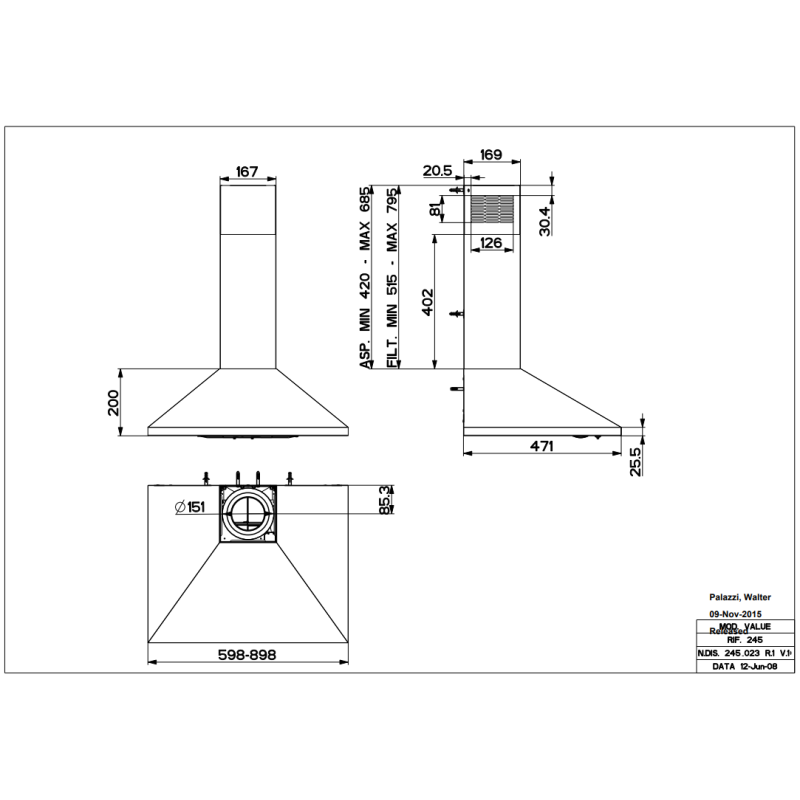 FABER PB BK A90 CAPPA A PARETE ASPIRANTE 90CM...