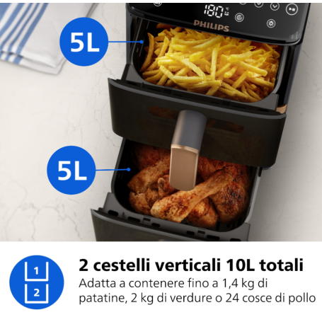 PHILIPS NA462/70 FRIGGITRICE AD ARIA AIRFRYER 4000 10LT 2750W NERA