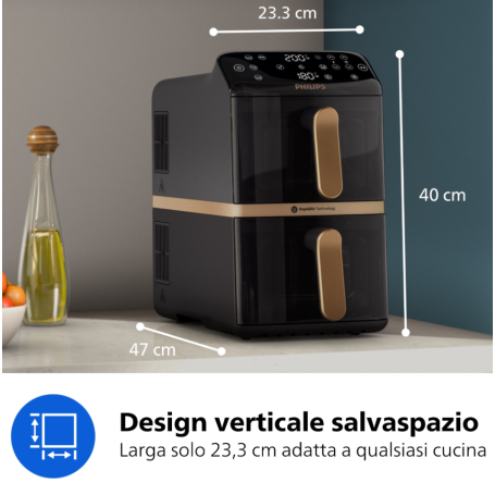 PHILIPS NA462/70 FRIGGITRICE AD ARIA AIRFRYER 4000 10LT 2750W NERA