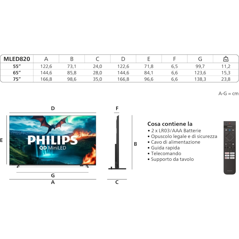 PHILIPS 65MLED820/12 MINI LED 65'' SMART TV 4K...