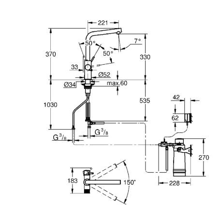 GROHE BLUE PURE NEW VENTO MISCELATORE MONOCOMANDO E SISTEMA DI FILTRAGGIO ACQUA CROMO - 30560000