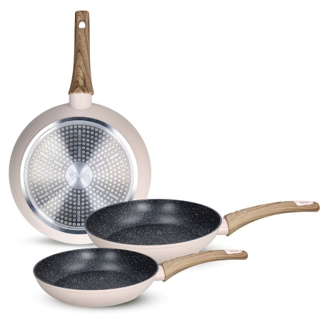 TOGNANA Linea Vanilla Set 3 Padelle 20/24/28 cm in Alluminio Beige, compatibile anche con Induzione - YN79133VANS