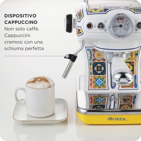 Ariete 1389 Macchina da caffè Positano, 850W, Capacità serbatoio 0,9L, Cappuccinatore