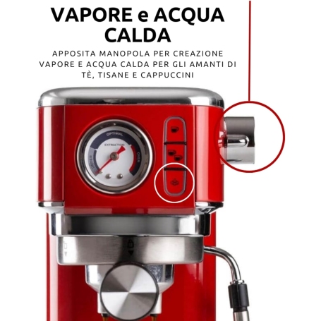 ARIETE 1381 MACCHINA DA CAFFE' ESPRESSO PER CIALDE O MACINATO 1300W SERBATOIO 1,1 LT ROSSO