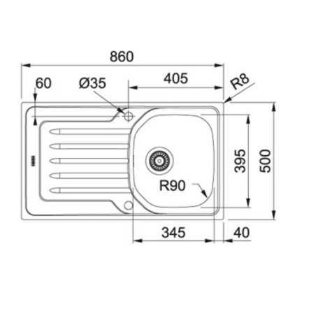 FRANKE OLN 611/86-G Lavello 1 Vasca con Gocciolatoio a Destra 86x50Cm - Inox -101.0564.775