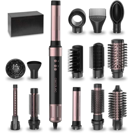 Cecotec CERAMICCARE14IN1/BLK Spazzola ad Aria Calda, 14 Accessori, Nero