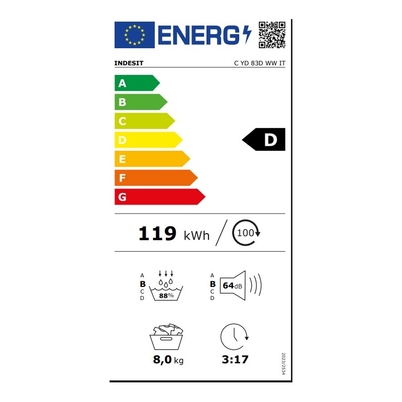 etichetta energetica Asciugatrice Indesit C YD 83D WW IT