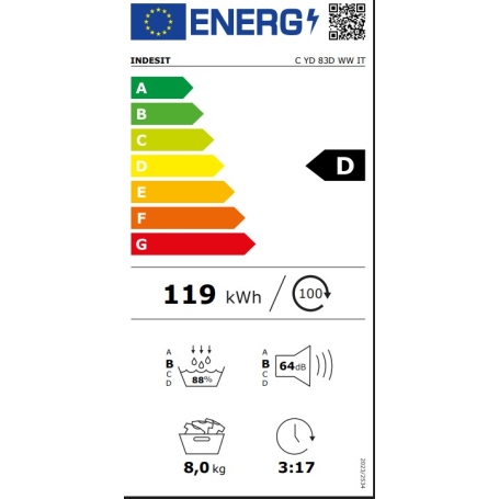 etichetta energetica Asciugatrice Indesit C YD 83D WW IT