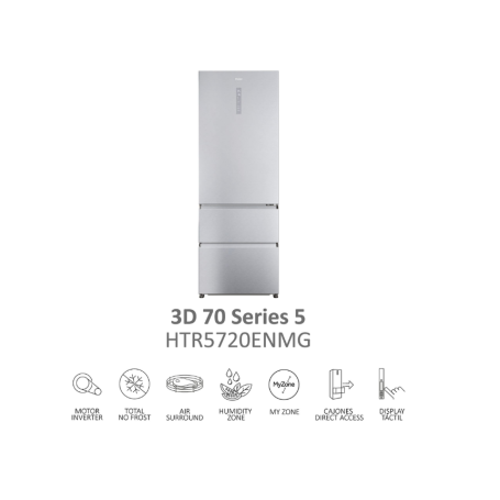 HAIER HTR5720ENMG FRIGORIFERO COMBINATO 3 PORTE 483 LT NO FROST CLASSE E ARGENTO