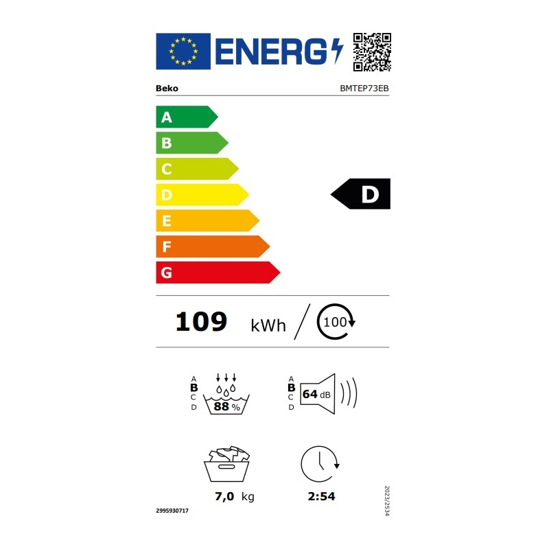 Beko BMTEP73EB Asciugatrice 7Kg Pompa di calore...