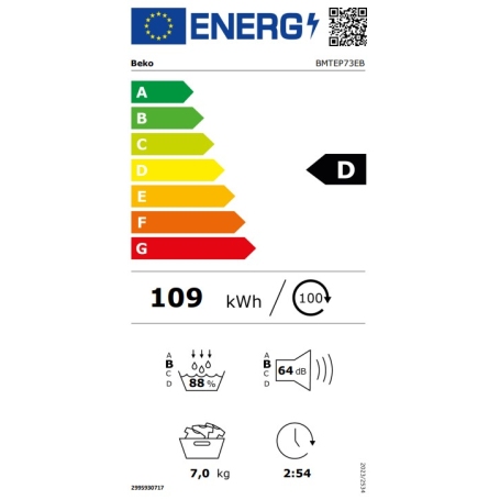 Beko BMTEP73EB Asciugatrice 7Kg Pompa di calore Motore Inverter Classe D