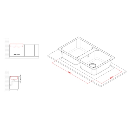 ELLECI LG245068 LAVELLO 2 VASCHE 86x50 IN GRANITEK BIANCO