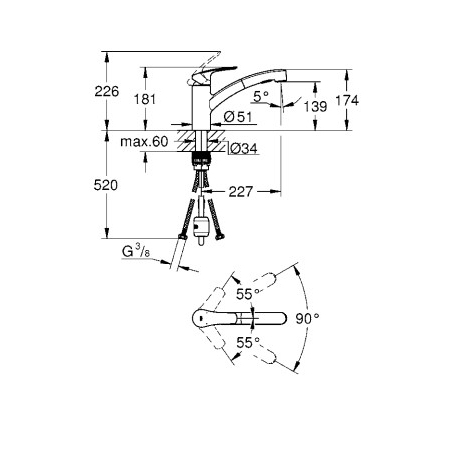 GROHE 30406DC0 Miscelatore monocomando per lavello cucina con doccetta estraibile - Inox