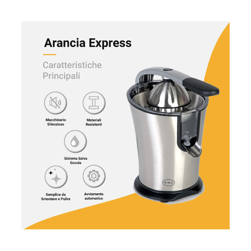 RGV Arancia Express spremiagrumi con cono e filtro in acciaio inox