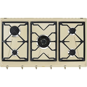 SMEG SRV896POGH PIANO COTTURA DA INCASSO 90CM 5 FUOCHI A GAS GRIGLIE IN GHISA COLORE PANNA