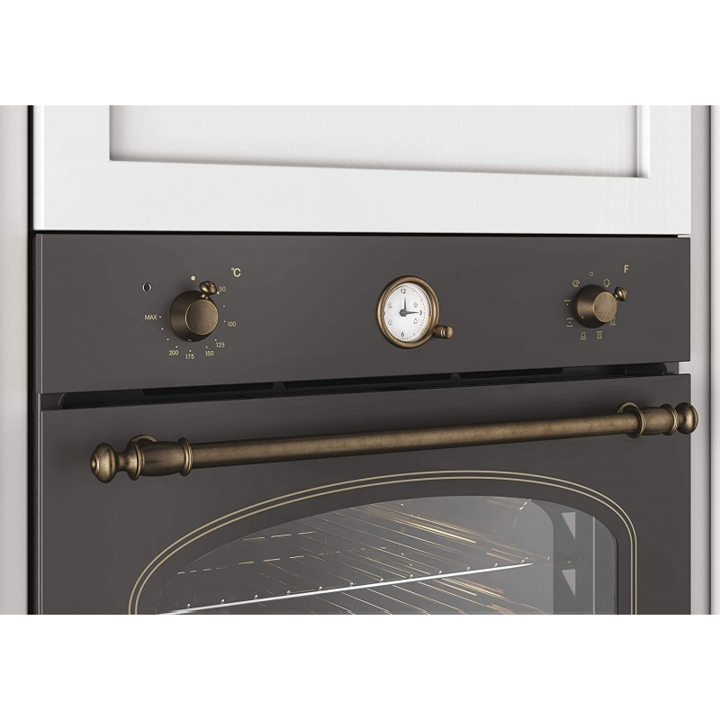 Pannello comandi analogici e manopole ottone del forno Candy FCC604GH/E