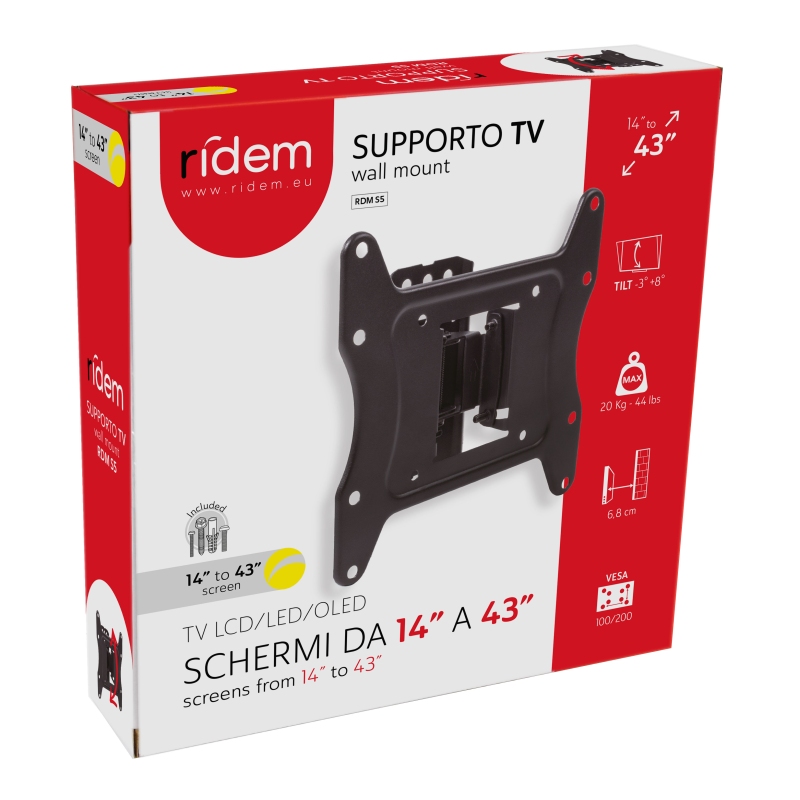Ridem RDMS5 Staffa TV da Parete 14-43" inclinabile