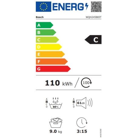 BOSCH WQH245B0IT Serie 6 Asciugatrice a pompa di calore 9 kg Classe C