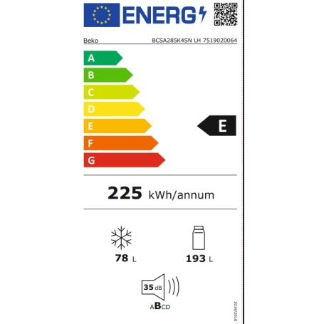 BEKO BCSA285K4SN LH FRIGORIFERO COMBINATO DA INCASSO STATICO 271 LT CLASSE E -  CERNIERE A SINISTRA