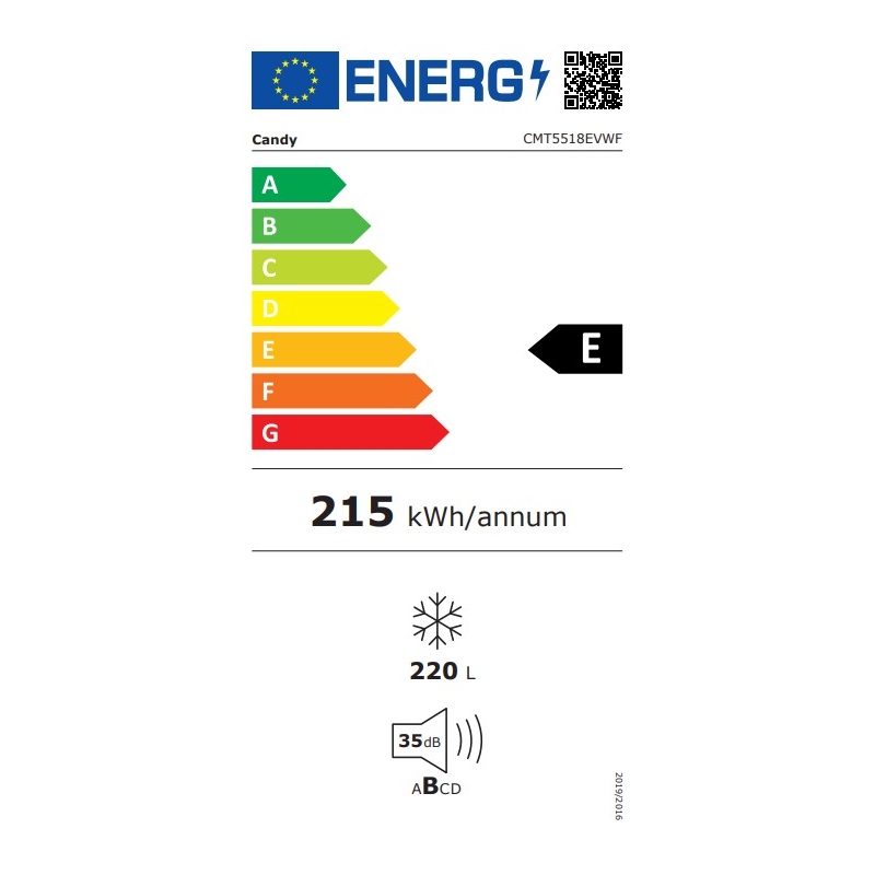 Etichetta energetica Candy CMT5518EVWF congelatore classe E