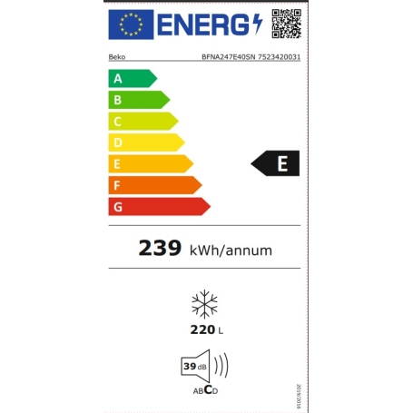 Etichetta energetica Beko BFNA247E40SN congelatore classe E