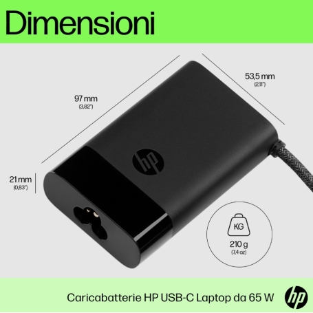 Hp 671R2AA 	Alimentatore Usb-C da 65W compatibile con Notebook, Tablet, Smartphone HP
