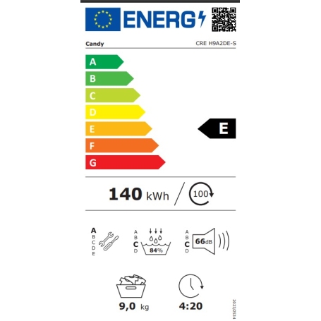 CANDY CRE H9A2DE-S ASCIUGATRICE A POMPA DI CALORE 9KG CLASSE E (ex A++) - CREH9A2DE-S