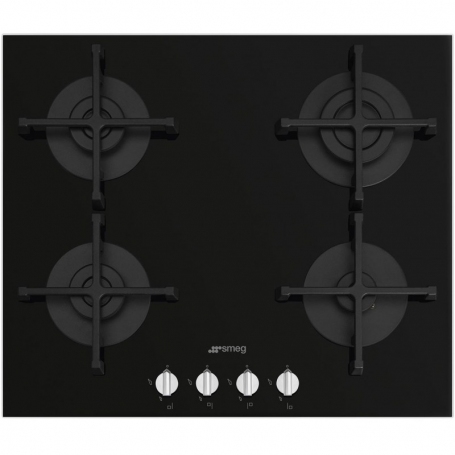 SMEG PV264N PIANO COTTURA DA INCASSO 60CM 4 FUOCHI A GAS GRIGLIE IN GHISA IN VETRO NERO