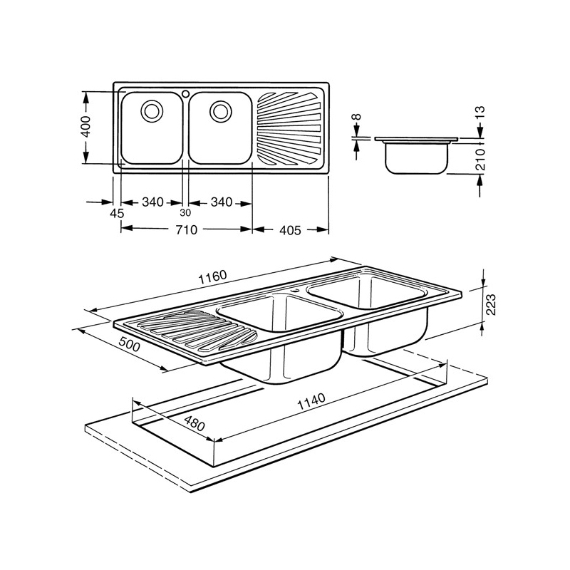 SMEG SP116D LAVELLO 2 VASCHE + GOCCIOLATOIO A...