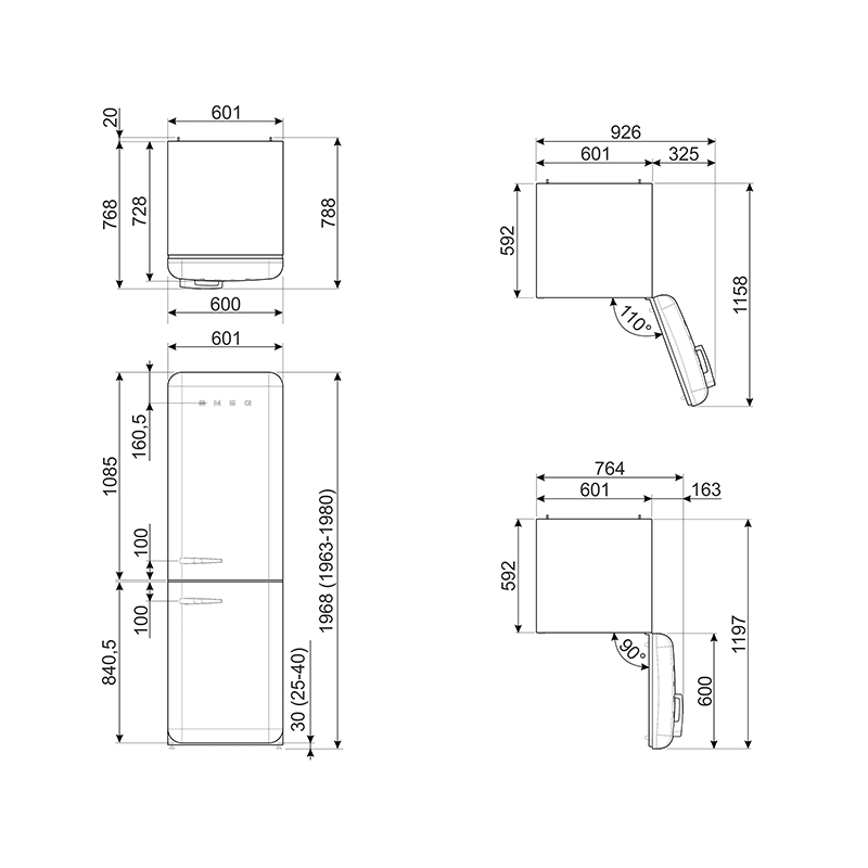 SMEG FAB32RBE3 FRIGORIFERO COMBINATO NO FROST ANNI '50 COLORE BLU 331 LT, 60 CM, CERNIERE A DESTRA , CLASSE A+++ - PROMO