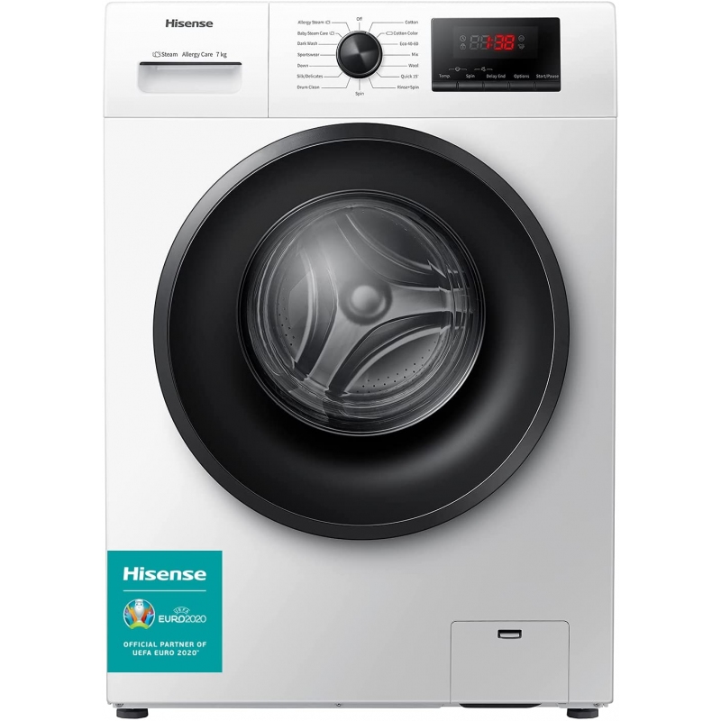 Display LED Programma Rrapido Child Lock Hisense WFVC7012E Partenza Ritardata 15 Programmi Lavatrice a Carica Frontale 7 Kg Vapore 1200 rpm