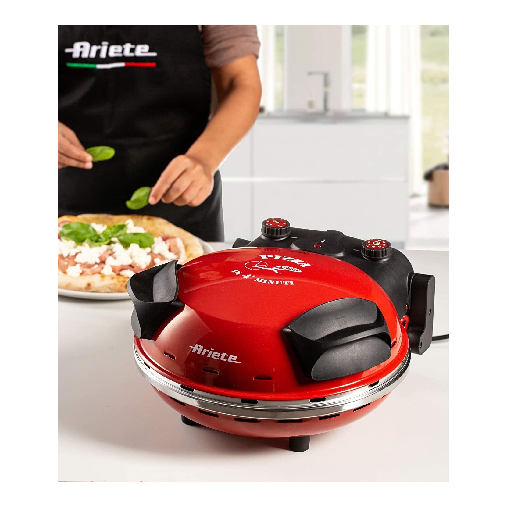 ARIETE 909 PIZZA PARTY DA GENNARO 1200W PIASTRA IN PIETRA PIZZA PRONTA IN 4  MINUTI COLORE ROSSO