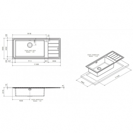 APELL LNPG1161IRBC LAVELLO 1 VASCA CON GOCCIOLATOIO DESTRO 116x50 CM INOX SPAZZOLATO