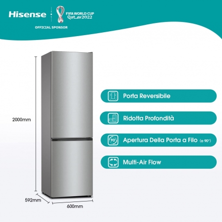 HISENSE RB434N4AC21 FRIGORIFERO COMBINATO 331LT NO FROST MULTI FLOW CLASSE E INOX