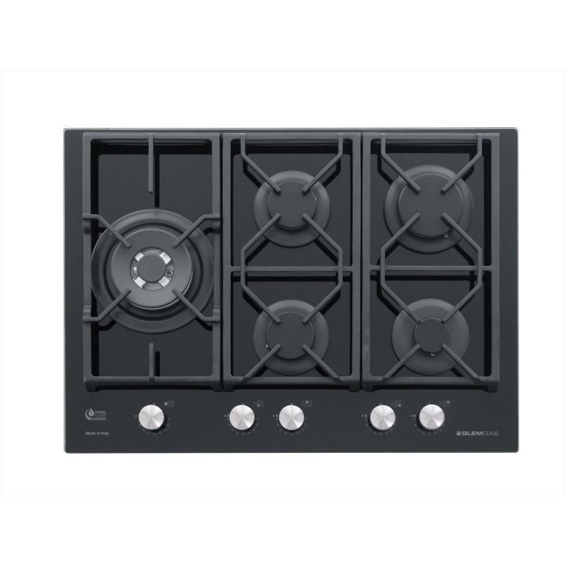 GLEM GAS GV75TXBK PIANO COTTURA DA INCASSO 70CM 5 FUOCHI A GAS - IN VETRO NERO - PROMO