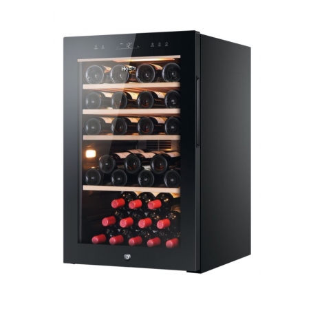 HAIER HWS49GA CANTINETTA VINI 49 BOTTIGLIE ILLUMINAZIONE LED VETRO ANTI UV CLASSE F COLORE NERO