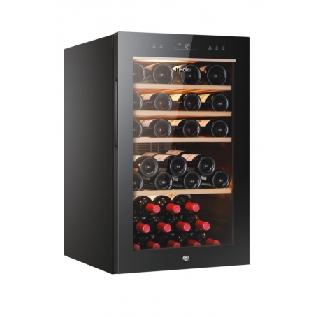 HAIER HWS49GA CANTINETTA VINI 49 BOTTIGLIE ILLUMINAZIONE LED VETRO ANTI UV CLASSE F COLORE NERO