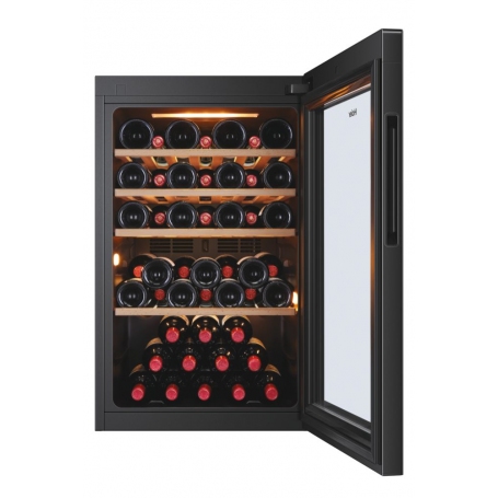 HAIER HWS49GA CANTINETTA VINI 49 BOTTIGLIE ILLUMINAZIONE LED VETRO ANTI UV CLASSE F COLORE NERO